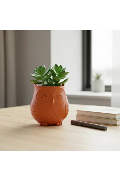 OEM Decorative Owl Pot Japandi Style - Small Plant Holder - Orange Composite ...