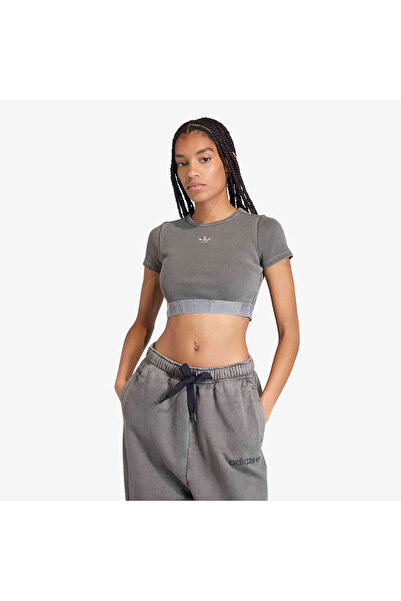 adidas Essentials Wash Kadın Gri Crop T-Shirt