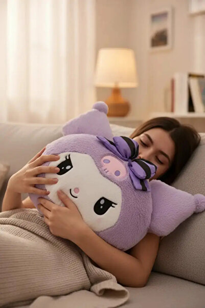 Miniso Sanrio Licensed Kuromi Pillow 40 cm – Purple Shaped Soft Decorative Pi...