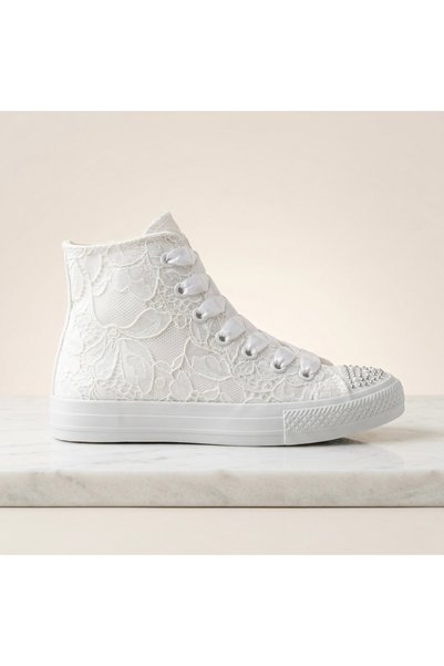 HYS SHOES Women's White Lace High Ankle Bridal Sneaker Lace-Up Bridal Sports Shoes