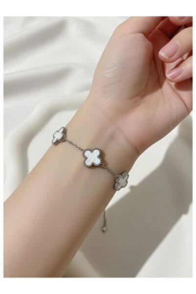 ATALYA ACCESSORY سوار نسائي من الفولاذ المقاوم للصدأ طراز بيج براذر كلوفر - ل...