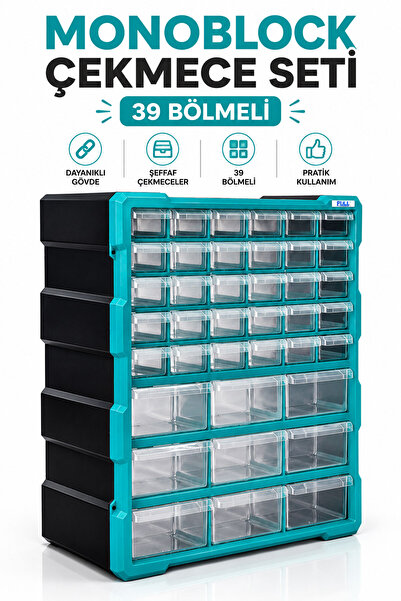 Badem10 Monoblock Çekmece Seti 39'lu Turkuaz Çekmece Sistemi Mobilya Dolap Çe...
