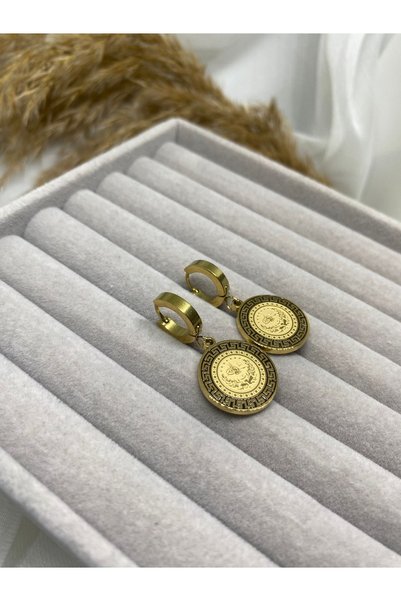 ZEYKU ACCESSORİES أقراط من الفولاذ المقاوم للصدأ باللون الذهبي من نوع توجرا
