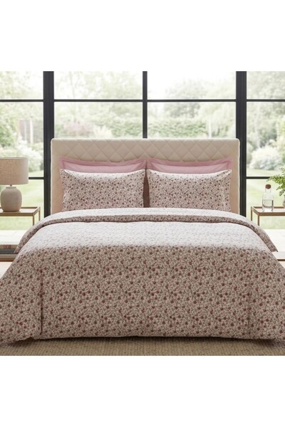 Pucioasa Lenjerie de pat dublu din bumbac 100% satinat, 4 piese, Floricele roz