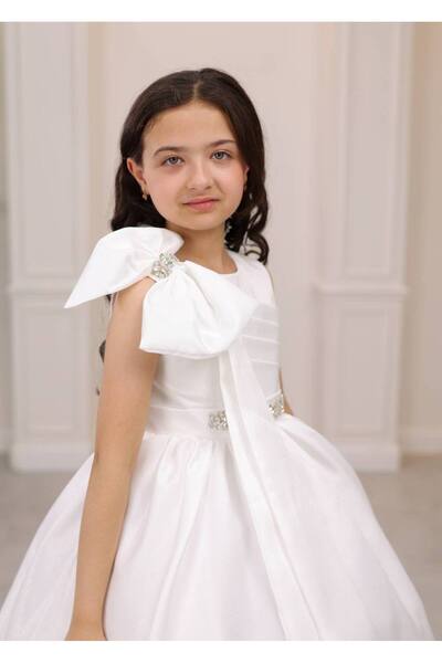 Miss Lorin Kids Children's Dress with Circular Shoulder Bow