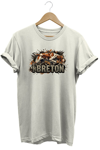 WİDİ Unisex Breton Printed T-Shirt - Hunter Dogs Series Crew Neck Cotton T-Shirt