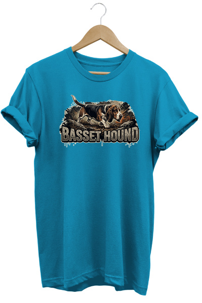 WİDİ Unisex Basset Hound Printed T-Shirt - Hunter Dogs Series Crew Neck Cotto...
