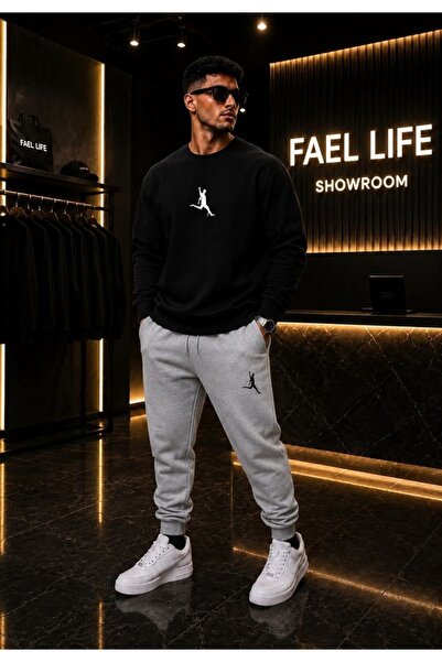 FAEL LİFE Unisex Wide Cut Zero Collar and Sweatpants Football Player Printed Set