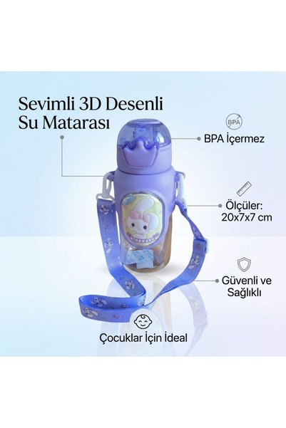 teknohediye Sevimli 3D Desenli Su Matarası – BPA İçermez, Çocuklar İçin Güven...