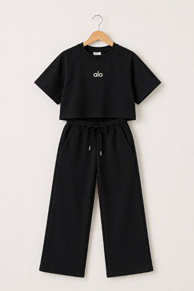 NOBLEKIDS Girl's black tracksuit set with letter print