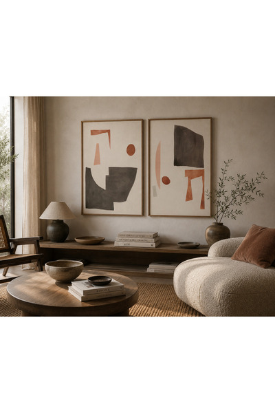 Boho wellness studio Earth Forms Ahşap Çerçeveli Soyut Sanat Poster Seti