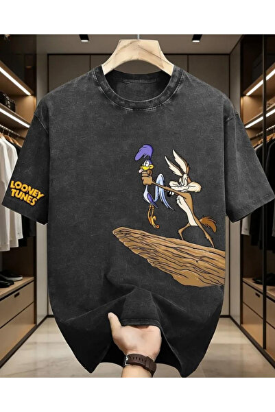 Toum Road Runner Printed Unisex Washable Vintage Oversize T-Shirt