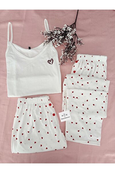 MH Moony Homewears Надраскано сърце, мек летен пижамен комплект от 3 части