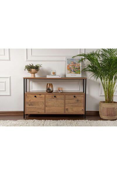 Rani Mobilya Rani Home Konsol Atlantik Çam Siyah Metal Ayaklı 120Cm EG-5268