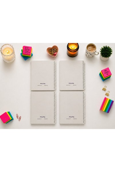 PickyTidy A5، غلاف مغلف بالسيلوفان، 3 قطع مخططة، 1 قطعة مربعات، 80 ورقة، 80 جرام، مجموعة دفاتر ملاحظات