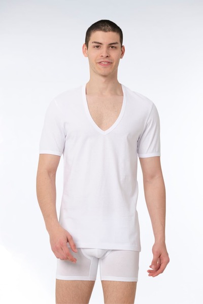 FSM1453 Men's Cotton Deep V-Neck Short Sleeve Undershirt 6-Piece - 416