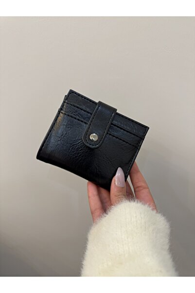 PurpleART Women's Black Multi-Compartment Snap Fastener Mini Leather Wallet a...