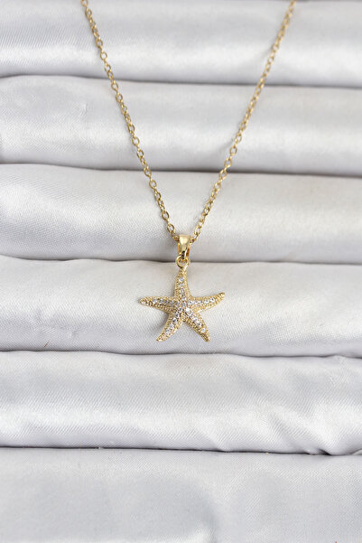 LuxeGem 316L Steel Chain Gold Color Starfish Model Zircon Stone Women's Necklace