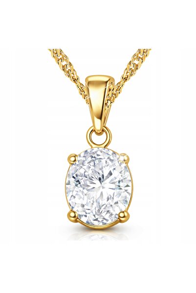 Larezo Colier Din Argint 925 Placat Cu Aur, Pandantiv Picatura Cu Cristal Alb...