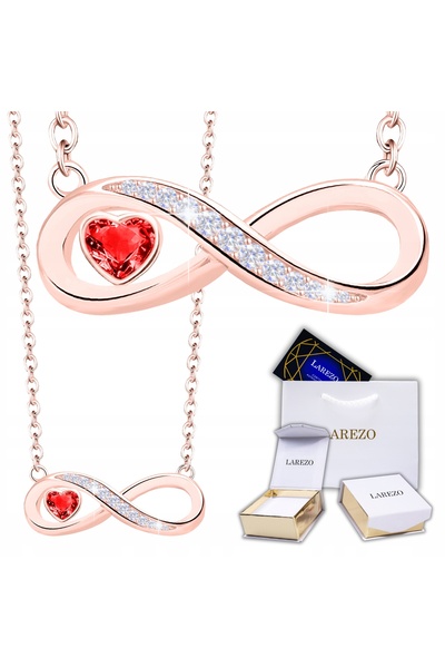 Larezo Colier Din Argint 925 Placat Cu Aur Roz, Pandantiv Infinit Cu Inima Ro...