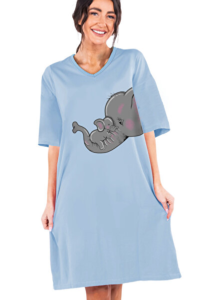ROCKANDROLL Mother and Baby Light Blue V-Neck Half Sleeve Knee Length Comfort...