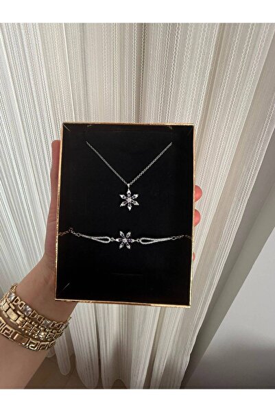 HKN AVM ACCESSORİES Gümüş Renk Mor Ametist Taşlı Lotus Çiçeği kolye bileklik seti sevgiliye arkadaşa doğum günü hediyesi sevgililer günü Hediyesi