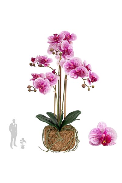 Roberto Rossi Orhidee artificiala roz-magenta cu alb cu aspect H61 cm cu 3 tu...