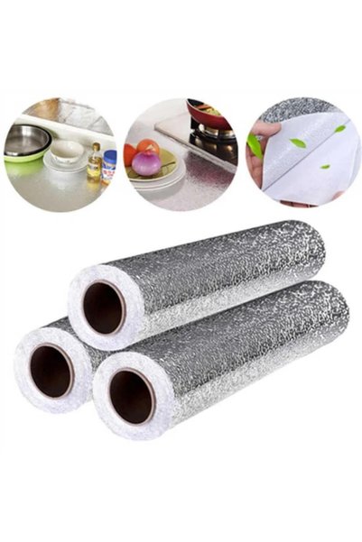 Munico 2 Adet 10metre x 40cm Kendinden Yapışkanlı Mutfak Alüminyum Folyo Çıkartmaları Yağ ve Su Geçirmez