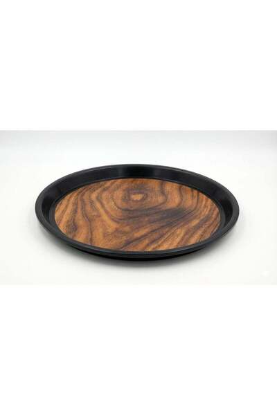 B & S B&S Black Wood Grain Bamboo Design Plastic Serving Trays with Anti-slip...