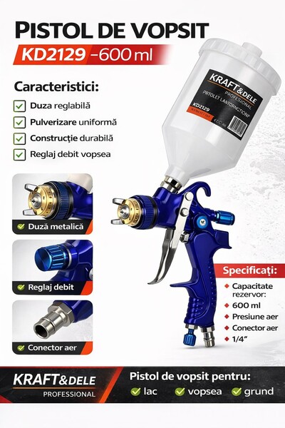 Kraft&dele Pistol de vopsit 600ml, Kraft&Dele, 1.4 mm, KD2129