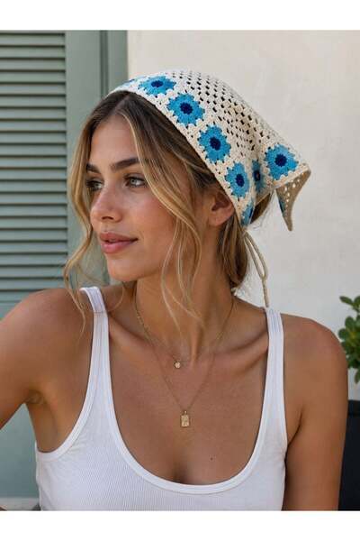 Retrobird Santorini Örgü Bandana Kadın Mavi