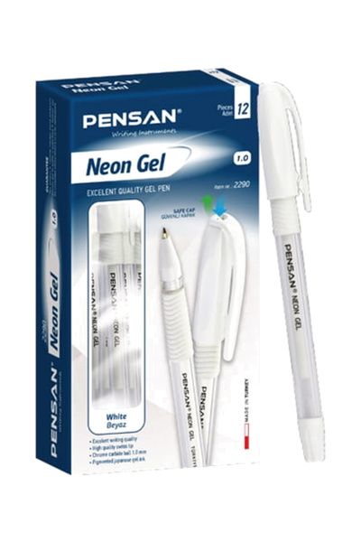 Pensan 2290/12 Neon Gel 1.0mm Gel Pen White 12 Pieces