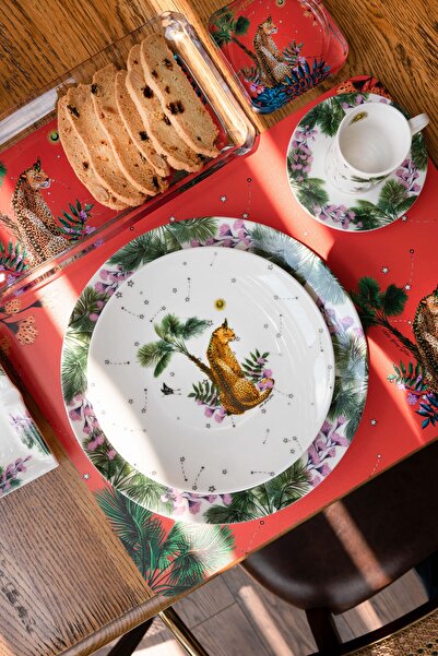 VİTELLİ Wonderland Turuncu Leopar Desenli Porselen Tabak 20 Cm