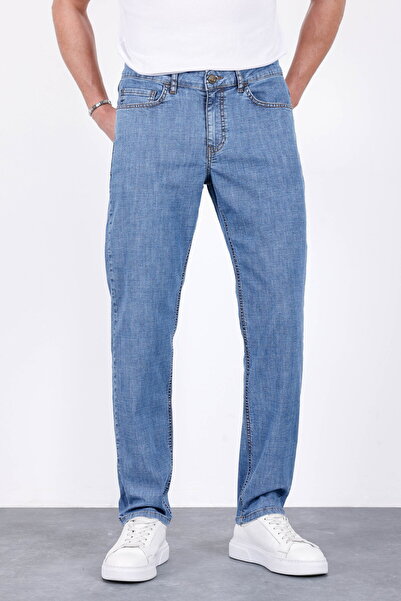 HLT JEANS Erkek Yazlık Mavi Kar İnce Kumaş Regular Fit Boru Paça Esnek Likral...