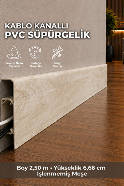 AGK Esquero Açılabilir Kapaklı Kablo Kanallı PVC Süpürgelik 250 cm Suya, Neme...