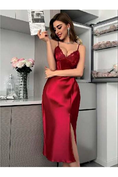 Viselya Cămașă de noapte lungă din satin cu detalii din dantelă