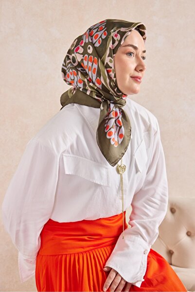 Silk Home Eșarfă din mătase twill coral verde maro 90x90