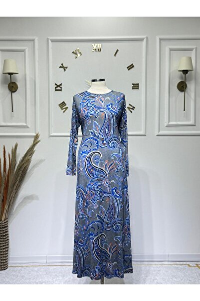 ModaMinar Women's New Season Shawl Pattern Plus Size Dress