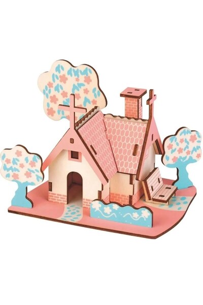 SARALMA Set puzzle 3D din lemn model casuta americana cu peisaj pentru constr...