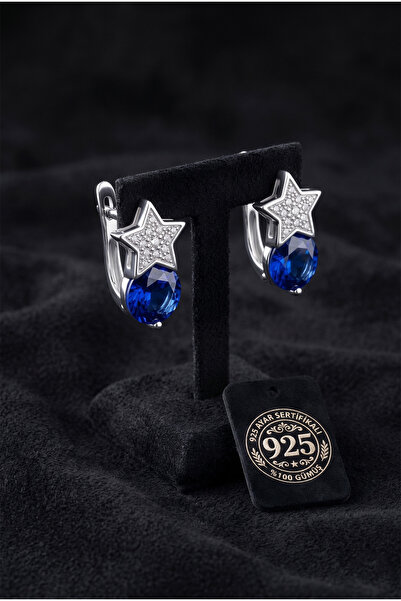 Roza Silver 925 Ayar Rodyum Kaplama Zirkon-Safir Taşlı Tektaş Yıldız Klipsli ...