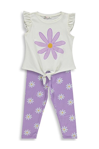 Civil Girls Papatya Desenli 2-5 Yaş Takım - Lila