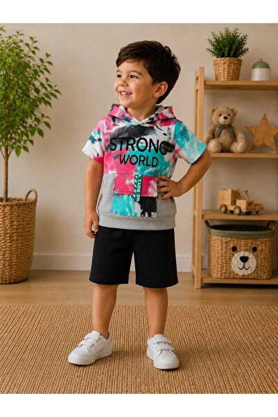krm kerem bebe Set de vară pentru băieți Strong World, cu glugă și model batik