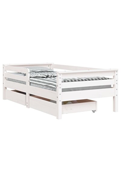 vidaxl Cadru de pat copii cu sertare, alb, 70x140 cm, lemn masiv pin