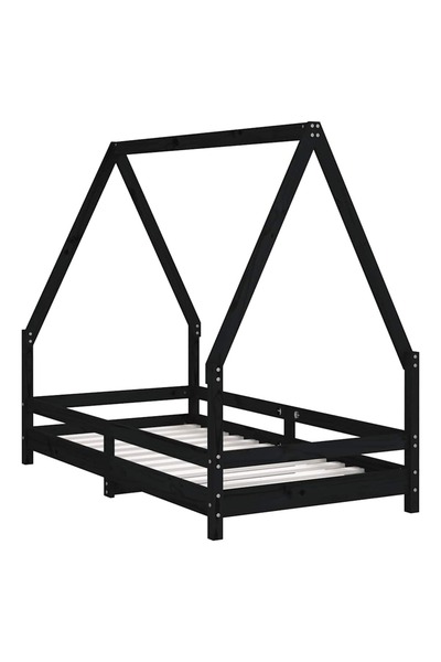 vidaxl Cadru de pat pentru copii, negru, 80x160 cm, lemn masiv de pin