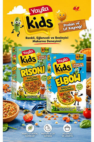 Yayla Kids Kinoalı Sebzeli 3 Renkli Elbow-Risoni Bakliyat Makarnası 2x250 g