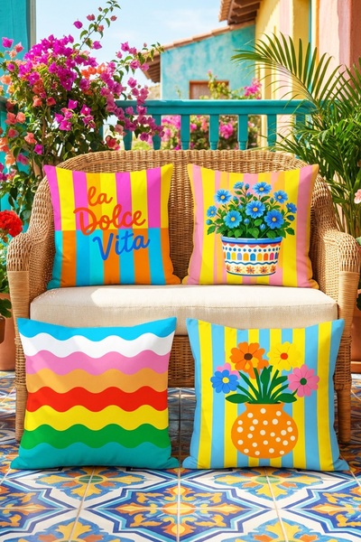 EVPANYA Set de 4 huse de pernă colorate cu model Dolce Vita