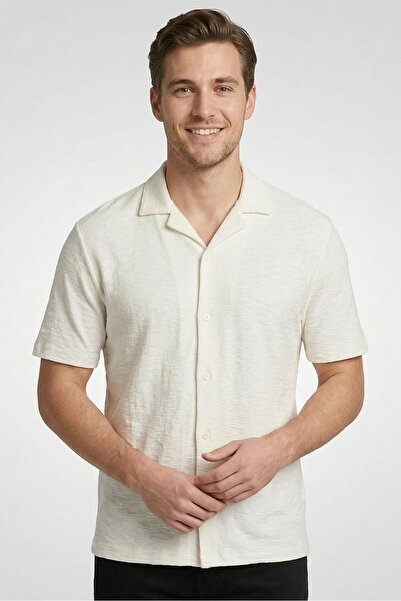 CELIO Men Regular Fit Solid Short Sleeve Casual Shirt, White