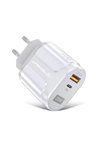 Techsuit USB-A, QC 3.0, USB-C, 20W Wall Charger - Premium (CHPD038) - White