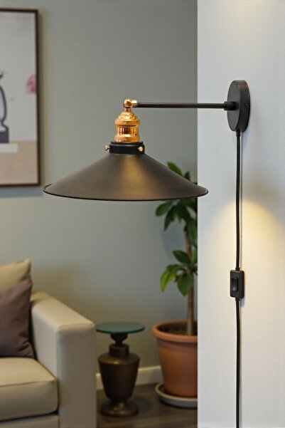 Bamyum Wide Black Articulated Plug-In Decorative Wall Sconce Metal Movable La...