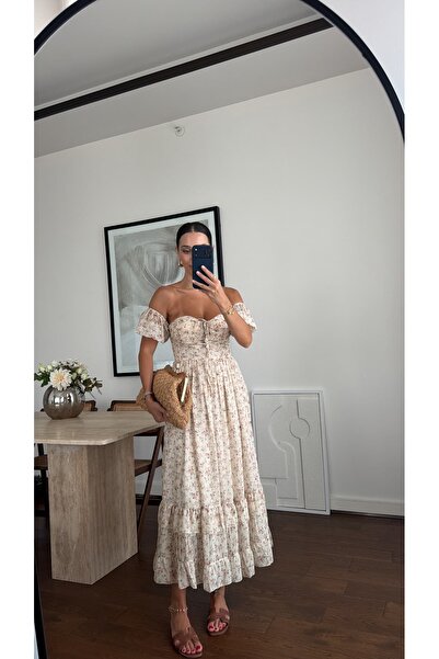 sinemkivanc co BEJ DESENLİ ŞİFON ELBİSE